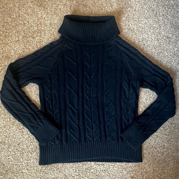 PERUVIAN Connection Baby Alpaca & Silk Cable Knit Sweater Navy Blue Size Medium - Picture 1 of 8